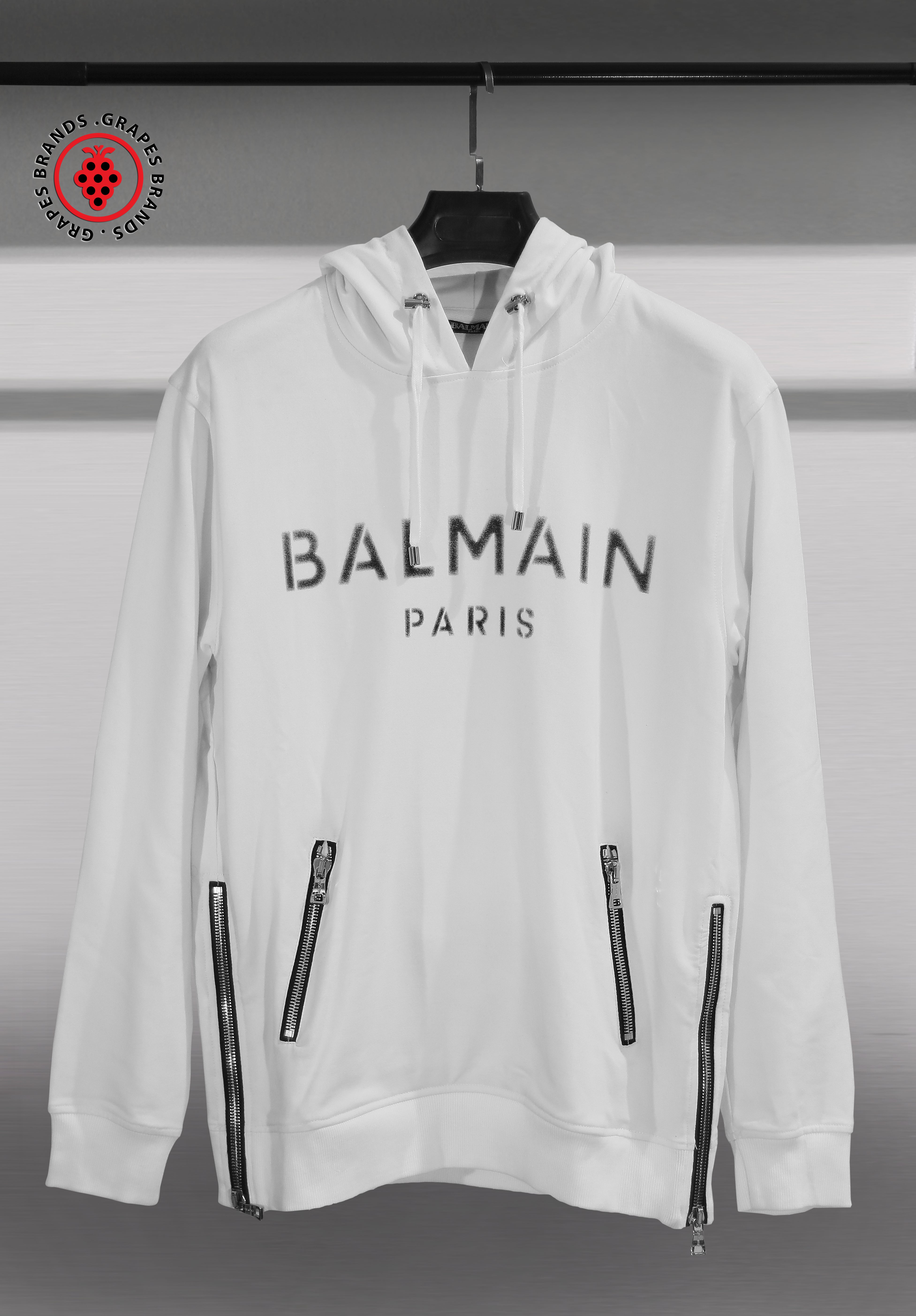 Balmain Paris Hoodie White Balmain Jumper White Balmain Hoodie